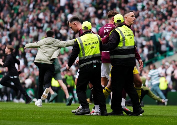Celtic issue apology to Hearts for pitch invasion at end of Scottish Premiership title decider