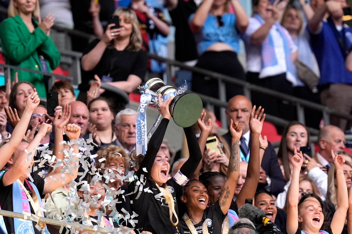 Man City lift Women’s FA Cup to complete domestic double with thumping win over Brighton