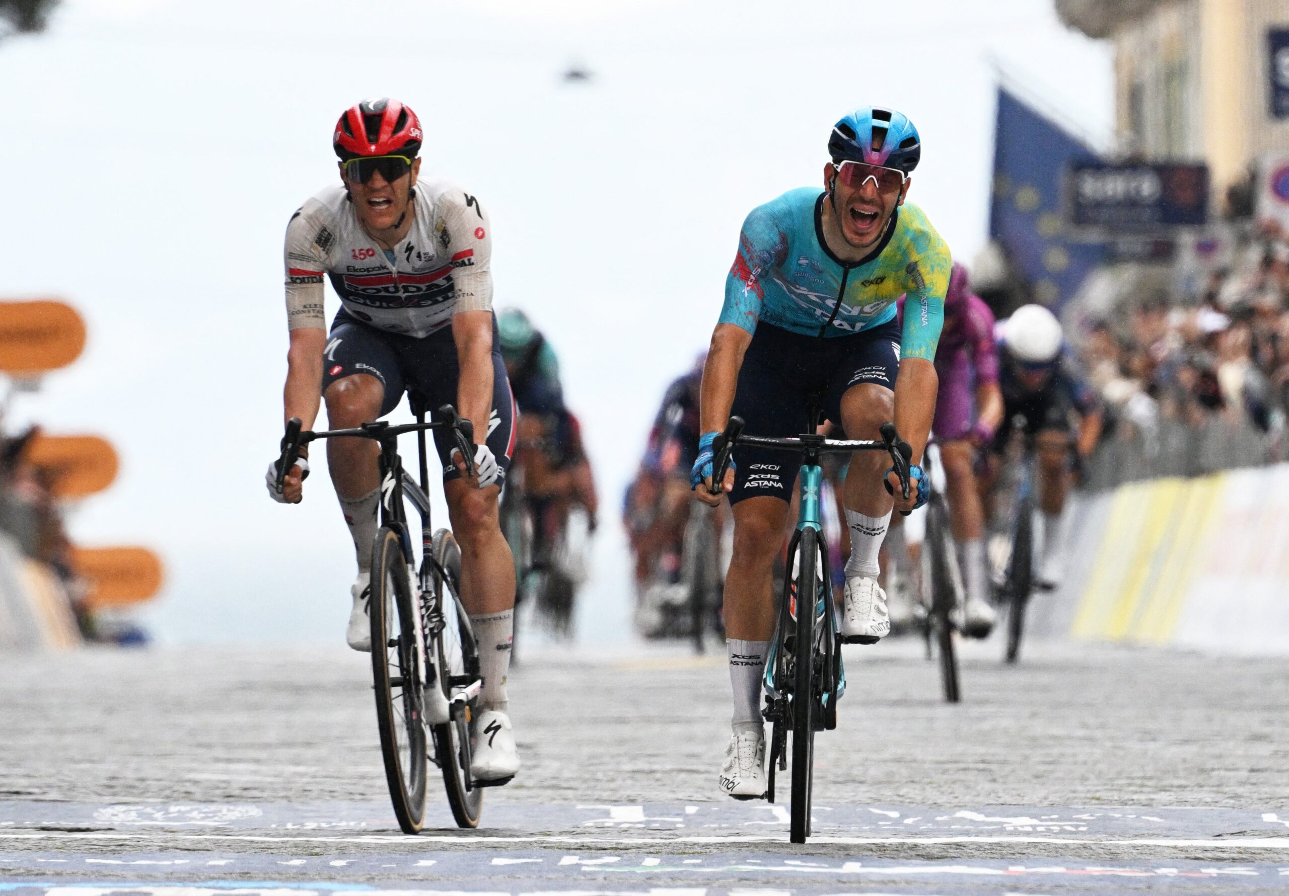 Davide Ballerini dodges late pile-up to win stage six of Giro d’Italia