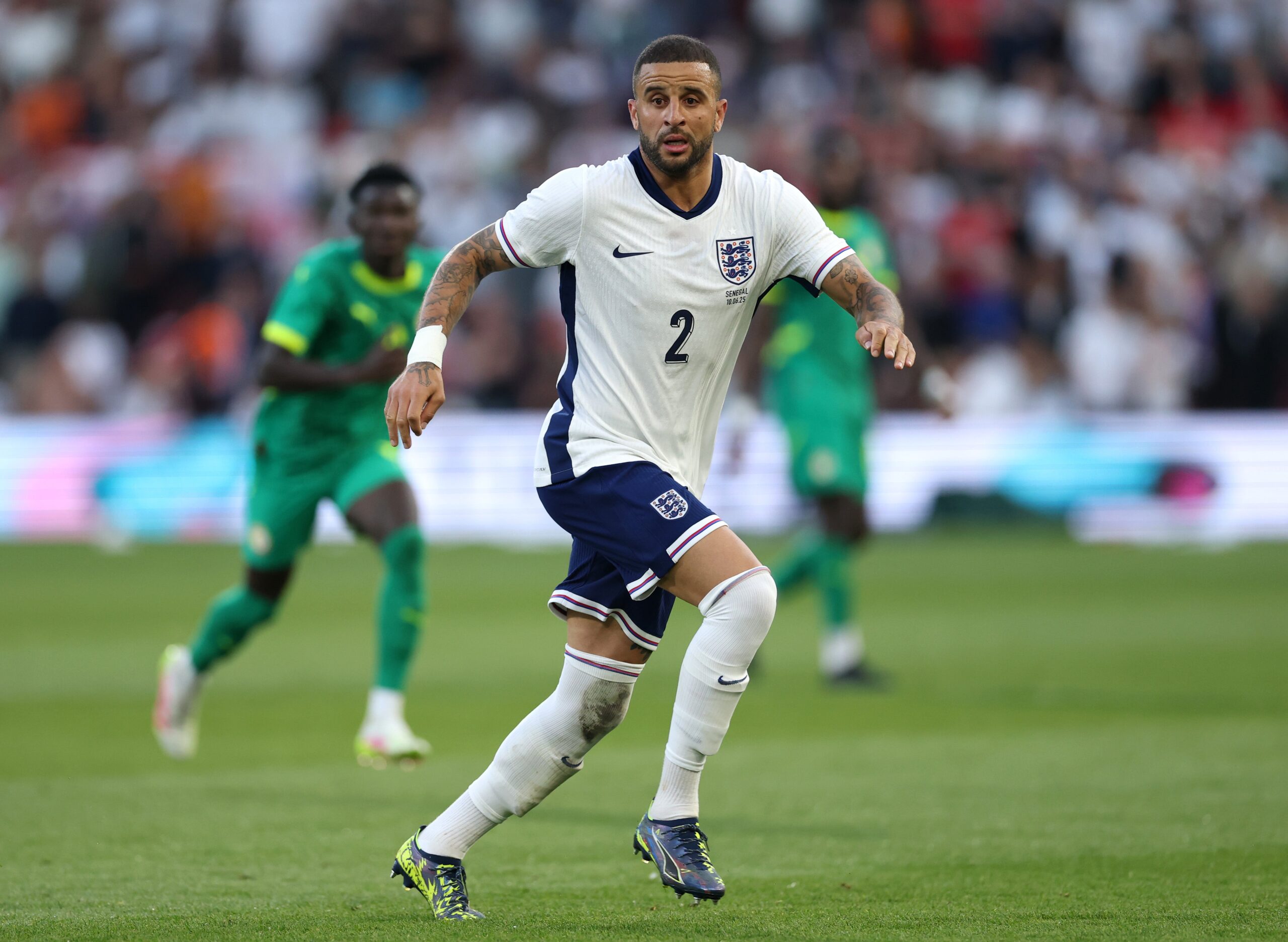 Kyle Walker in action for England against Senegal before retiring from international duty